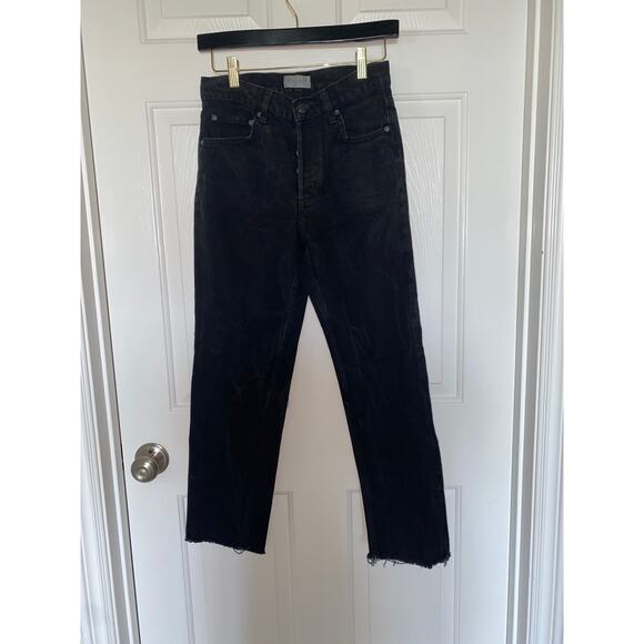 BOYISH Tommy High Rise Straight Leg Jeans Black Raw Hem  Size25 - Picture 1 of 5